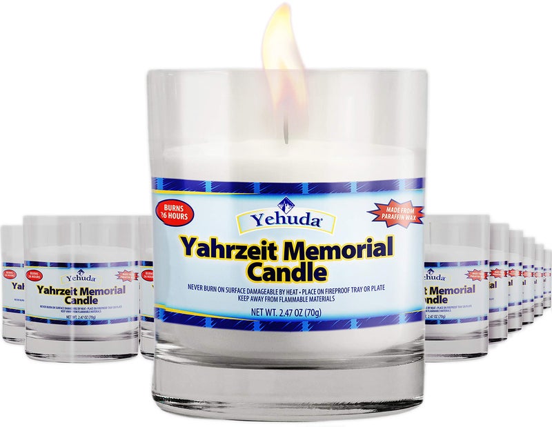 Yehuda, Yahrzeit Memorial Candle, Glass Tumbler (24 Pack) 24 Hour Candles | Yom Kippur Candles | Perfect For Blackouts, Storms & Hurricanes - Image 1